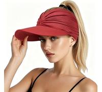 Sun Visor Hat, UPF 50+ Wide Brim Ponytail Cap with Foldable Lightweight Design, UV Protection Sports Hat for Women, Ideal for Running, Golf, Beach, and Outdoor Activities Red