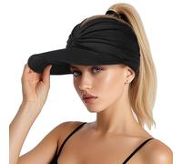 Sun Visor Hat, UPF 50+ Wide Brim Ponytail Cap with Foldable Lightweight Design, UV Protection Sports Hat for Women, Ideal for Running, Golf, Beach, and Outdoor Activities Dark Black