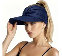 Sun Visor Hat, UPF 50+ Wide Brim Ponytail Cap with Foldable Lightweight Design, UV Protection Sports Hat for Women, Ideal for Running, Golf, Beach, and Outdoor Activities Navy