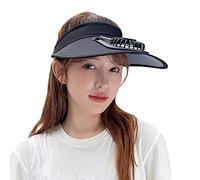 Sun Visor Hat with Fan Wide Brim Beach Cap Cooling Sun UV Protection Hat Empty Top Sun Hat Summer Topless Sunhat with Adjustable Elastic Buckle for Women Men Hiking Camping Travelling Fishing Cycling