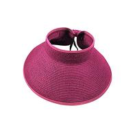 Sun Visor Hats for Women Wide Brim Straw Visors Wide Brim Roll Up Straw Anti Sun Hat Sun Visor Hot Pink One Size