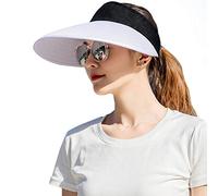 Sun Visor Hats Women Large Brim Summer UV Protection Beach Cap, Black and White, One size