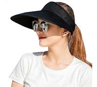Sun Visor Hats Women Large Brim Summer UV Protection Beach Cap - black - One Size
