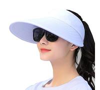 Sun Visor Hats Women Large Brim Summer UV Protection Beach Cap, White, One size