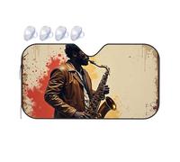 Sun Visor Jazz Legend: The Soulful Saxophonist In Leather Jacket Car Windshield Sunshade Umbrella Windshield Sun Shade Car Window Shade(70x130cm)