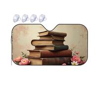Sun Visor Vintage Books And Flowers: A Classic Still Life Car Windshield Sunshade Sun Shield For Car Windshield Umbrella Windshield(76x140cm)