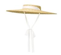 Sun Visor Vintage Large Brim Straw Hat for Women Flat Top Summer Beach Cap Shallow Crown Boater Sun Hats Ribbon Tie Wicker Hat White