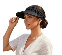 Sun Visors for Women UV Protection UPF 50+, Rollable Wide Brim Ponytail Hat, Packable No-Headache Elastic Summer Beach Cap for Golf (Black)