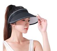 Sun Visors for Women Wind Resistant Wide Brim Visor Hats UV Protection Adjustable Foldable Sun Hat for Beach Black Visors