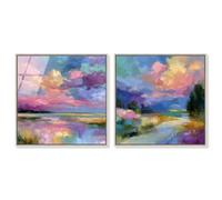 Sun Water Duo Framed Acrylic Print Modern Wall Art Set by Art Remedy, Silver Frame, 12 x 12