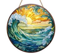 Sun Wave Sun Catchers for Windows, Sunrise Suncatchers for Windows, Stained Glass Window Hanging, Colorful Round Garden Decor, Colorful Window Wall Hanging Ornament for Women Men