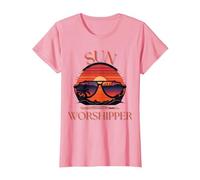 Sun Worshipper Beach Summer Vacation Sunset Womens T-Shirt, Women, Pink, X-Small