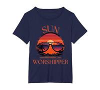 Sun Worshipper Beach Summer Vacation Sunset Womens T-Shirt, Women's Plus, Navy Blue, 3X
