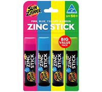 Sun Zapper Zinc Stick - Pink, Blue, Green, Yellow Face Sunblock Rainbow 4-Pack SPF50+ Coloured Zinc Sunscreen Sticks Made in Australia
