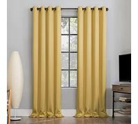 Sun Zero 100% Blackout Grommet Curtain Panel, Linen, Flax Yellow, 52" W x 63" L (Pack of 2)