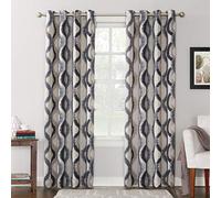 Sun Zero 53437 Burbank Geometric Ogee Watercolor Print Energy Efficient Grommet Curtain Panel, 54" x 95", Gray