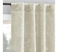 Sun Zero Ambridge 2-Pack Embroidered Botanical Leaf Pleated Look 100% Blackout Back Tab Curtain Panel Pair, 50" x 84", Cream