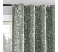 Sun Zero Ambridge 2-Pack Embroidered Botanical Leaf Pleated Look 100% Blackout Back Tab Curtain Panel Pair, 50" x 96", Sage Green