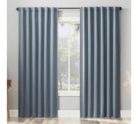 Sun Zero Belize 2-Pack Magnetic Closure Pleated Look Theater Grade 100% Blackout Back Tab Curtain Panel Pair, 52" x 63", Denim Blue