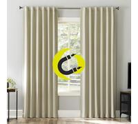 Sun Zero Belize 2-Pack Magnetic Closure Pleated Look Theater Grade 100% Blackout Back Tab Curtain Panel Pair, 52" x 96", Cream