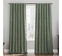 Sun Zero Brookhaven 2-Pack Embroidered Floral Pleated Look 100% Blackout Back Tab Curtain Panel Pair, 50" x 84", Moss Green