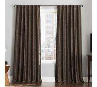 Sun Zero Brookhaven 2-Pack Embroidered Floral Pleated Look 100% Blackout Back Tab Curtain Panel Pair, 50" x 84", Chocolate Brown