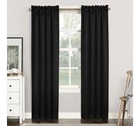 Sun Zero Easton Energy Saving Blackout Rod Pocket Curtain Panel, 40" x 95", Black