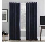 Sun Zero Greyson Faux Dupioni Silk Thermal Extreme Total Blackout Back Tab Curtain Panel, 50" x 108", Navy Blue