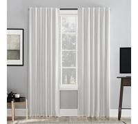 Sun Zero Greyson Faux Dupioni Silk Thermal Extreme Total Blackout Back Tab Curtain Panel, 50" x 84", Pearl White