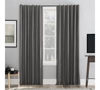 Sun Zero Greyson Faux Dupioni Silk Thermal Extreme Total Blackout Back Tab Curtain Panel, 50" x 95", Iron Gray