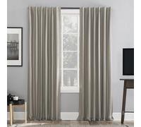 Sun Zero Greyson Faux Dupioni Silk Thermal Extreme Total Blackout Back Tab Curtain Panel, 50" x 95", Stone Beige