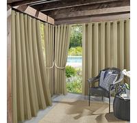 Sun Zero Indoor/Outdoor UV Protectant Energy Efficient Grommet Curtain Panel, Polyester, Khaki, 54" W x 95" L (Pack of 1)