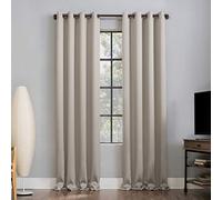 Sun Zero Nordic 2-pack Theater Grade Extreme 100% Blackout Grommet Curtain Panel Pair, 52" x 120", Stone