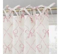 Sun Zero Romy Generation Lattice Bows Sheer Tie Top Curtain Panel, 50" x 84", Pink