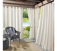 Sun Zero Valencia 2-Pack Cabana Stripe Indoor/Outdoor UV Protectant Energy Efficient Grommet Curtain Panel Pair, 54" x 95", Khaki