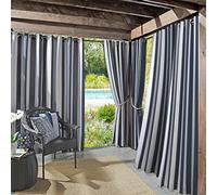 Sun Zero Valencia 2-Pack Cabana Stripe Indoor/Outdoor UV Protectant Energy Efficient Grommet Curtain Panel Pair, 54" x 84", Indigo