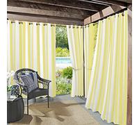 Sun Zero Valencia 2-Pack Cabana Stripe Indoor/Outdoor UV Protectant Energy Efficient Grommet Curtain Panel Pair, Yellow, 54" x 95"