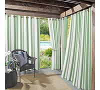 Sun Zero Valencia Cabana Stripe Indoor/Outdoor UV Protectant Energy Efficient Grommet Curtain Panel Pair, 54" x 95", Spa Green, 2-Pack
