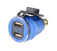 Sun3Drucker Dual USB Charger 4.2A Adapter + Voltmeter QC 3.0 Quick Charge Red Green Blue LED Voltage Indicator for Motorbike Motorcycle BMW DIN Hella Socket Blue …