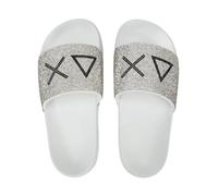 SUN68 Women's White Rhinestone Slippers, White, 8 UK
