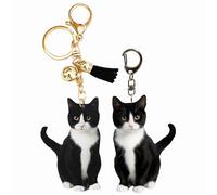 sunaeset cute tuxedo cat keychain, kawaii bag charm car key chain accessories for backpack, animal kitty keychain purse charms, cat lover gifts for women (2 Pcs), Black, S