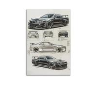 SUNAHUA JDM Sports Car Poster for R34 Design Manuscript Poster Decorative Painting Canvas Wall Posters And Art Picture Print Modern Family Bedroom Decor Posters 16x24inch(40x60cm)