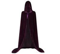 Sunairy Velvet Halloween Cloak with Hood, Vampire Cape Witches Cloak Adult Halloween Costumes for Women and Men (Medium, Purple)