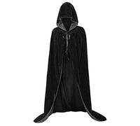 Sunairy Velvet Halloween Cloak with Hood, Vampire Cape Witches Cloak Adult Halloween Costumes for Women and Men (Large, Black)