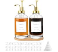 Sunal 2pack Coffee Syrup Dispenser,16.9 oz/500ml Gold Syrup Dispenser with Tray,Glass Pump Bottles with Funnel&36 Labels for Kitchen&Coffee Bar
