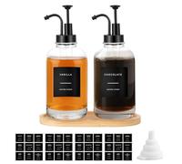 Sunal 2pack Coffee Syrup Dispenser,Black 16.9 oz/500ml Glass Pump Bottles with Tray,Syrup Dispenser with Funnel&36 Labels for Kitchen&Coffee Bar
