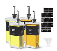 sunal Olive Oil Bottles,Black 4pack Oil Dispenser Bottle for Kitchen,500ml/16.9 oz Glass Bottle with Weighted Pourer and Waterproof Label&Silicone Funnel,Square