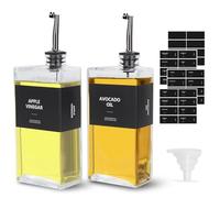 sunal Olive Oil Dispenser Bottles,Black Oil Bottle for Kitchen,500ml/16.9 oz Glass Oil and Vinegar Dispenser Set,Oil Bottle with Weighted Pourer and Waterproof Label&Silicone Funnel,2pack