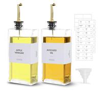 sunal Olive Oil Dispenser Bottles,Set of 2 Oil Bottle for Kitchen,500ml/16.9 oz Glass Dispenser Set with Weighted Pourer and Waterproof Label&Silicone Funnel,Gold