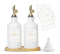 sunal Olive Oil Dispenser Bottles with Tray,Set of 2 Olive Oil Dispenser for Kitchen,350ml/11.8 oz Glass Oil and Vinegar Dispenser Set with Weighted Pourer and Waterproof Label&Silicone Funnel,White